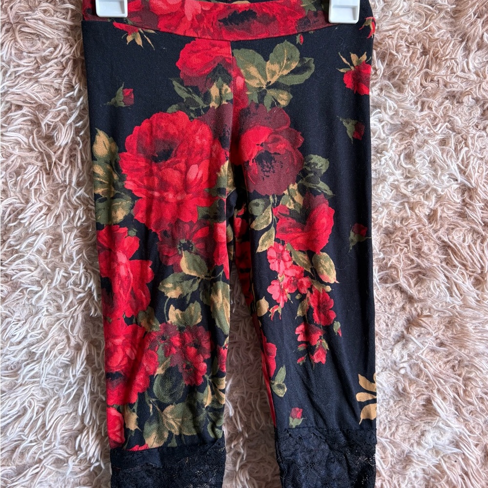 LuLaRoe Kids Leggings - Black and Red Floral